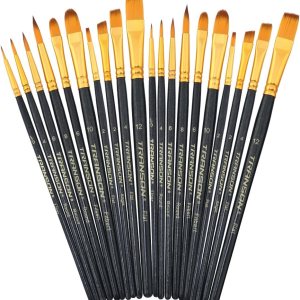 Transon 20pcs Art Painting Brush Set for Acrylic Watercolor Gouache Hobby Craft Face Painting