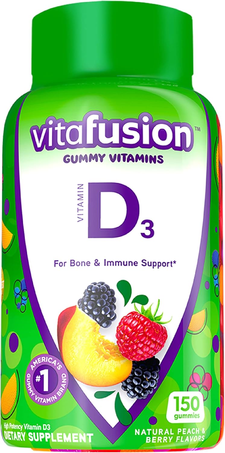 Vitafusion Vitamin D3 Gummy Vitamins for Bone and Immune System Support, Peach, Blackberry and Strawberry Flavored, 50 mcg Vitamin D, 75 Day Supply, 150 Count Vitafusion Vitamin D3 Gummy Vitamins for Bone and Immune System Support, Peach, Blackberry and Strawberry Flavored, 50 mcg Vitamin D, 75 Day Supply, 150 Count