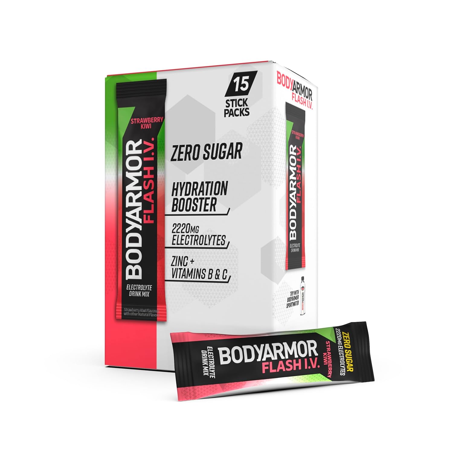 BODYARMOR Flash IV Electrolyte Packets, Strawberry Kiwi – Zero Sugar Drink Mix, Single Serve Packs, Coconut Water Powder (15 Count) BODYARMOR Flash IV Electrolyte Packets, Strawberry Kiwi – Zero Sugar Drink Mix, Single Serve Packs, Coconut Water Powder (15 Count)