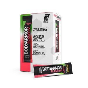 BODYARMOR Flash IV Electrolyte Packets, Strawberry Kiwi – Zero Sugar Drink Mix, Single Serve Packs, Coconut Water Powder (15 Count)