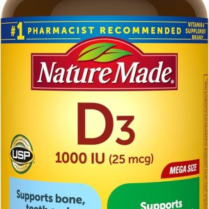 Nature Made Vitamin D3 1000 IU (25 mcg) Softgel, Dietary Supplement for Bone, Teeth, Muscle and Immune Health Support, 300 Day Supply,300 Count (Pack of 1)