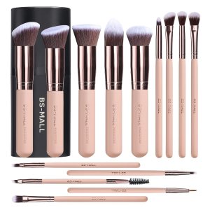 BS-MALL Makeup Brushes Premium Synthetic Foundation Powder Concealers Eye Shadows Makeup 14 Pcs Brush Set, Pink Set, with Case