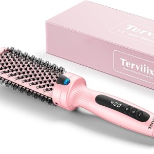 Terviiix 1.5 Inch Thermal Brush Get Blowout Look, Curling Iron Ceramic 1 1/2 Inch Double MCH Hot Brush Tourmaline Ionic Curling Wand, Digital Display 9 Temperatures Heated Round Brush, Dual Voltage