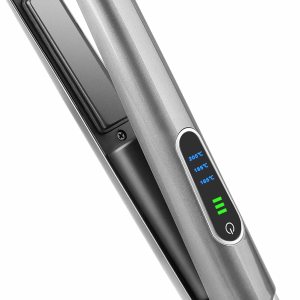 Cordless Hair Straightener and Curler, 2 in 1 Portable Mini Flat Iron & Curling Iron, Fast Heating & Titanium Plate Straightener Curling Iron with 3 Adjustable Temp, LCD Temp Display