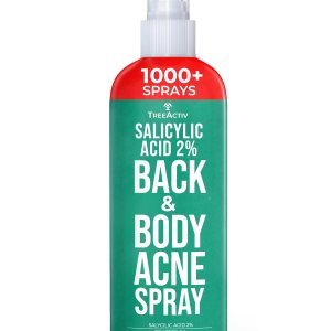 TreeActiv Body Acne Treatment Spray 4 fl oz, 2% Salicylic Acid Spray, Back Acne Spray, Tea Tree Oil Spray with Aloe Vera, Body Acne Spray, Back Acne Solution, Butt Acne Clearing Treatment, 1000+ Uses