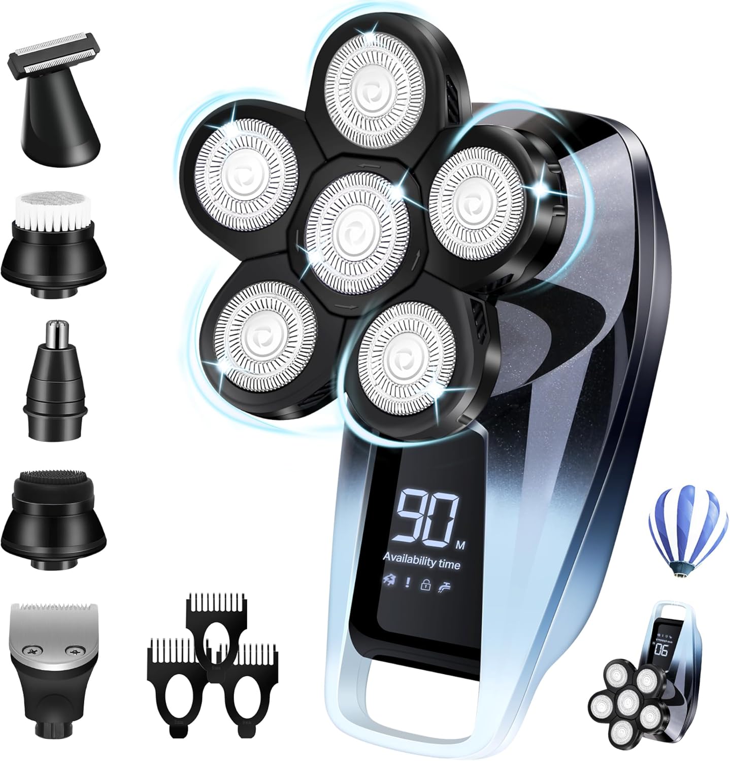 Head Shaver for Men,Bald Head Shavers,Electric Razor for Men Head Shaver Cordless,Man Electric Shavers for Face Wet and Dry, 6 in 1 Shaver for Bald Heads Rechargeable,Travel hair Shaving Grooming Kit Head Shaver for Men,Bald Head Shavers,Electric Razor for Men Head Shaver Cordless,Man Electric Shavers for Face Wet and Dry, 6 in 1 Shaver for Bald Heads Rechargeable,Travel hair Shaving Grooming Kit