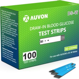 AUVON I-QARE DS-W Draw-in Blood Glucose Test Strips for use with AUVON DS-W Diabetes Sugar Testing Meter (No Coding Required, 100 Count)