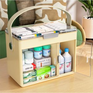 Plastic Medicine Box with Portable Handle, First Aid Kit for Car, Medicine Cabinet Organizer, Transparent 3 Zones Emergency Medicine Kit for Home, Travel and Dormitory