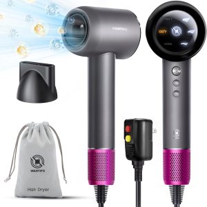 Hair Dryer, 1500W Professional High Speed 110000 RPM Blow Dryer with Plasma Tech (Positive+Negative Ionic), Low Noise Thermo-Control Hair Dryers with Magnetic Nozzle for Travel Hotel (Grey)