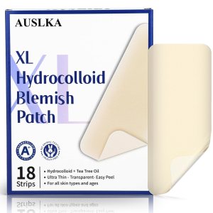 AUSLKA Large Blemish Patches XL -18 Strips – Hydrocolloid Patch for Covering Zits – Spot Stickers – Vegan and Cruelty for Face and Skin