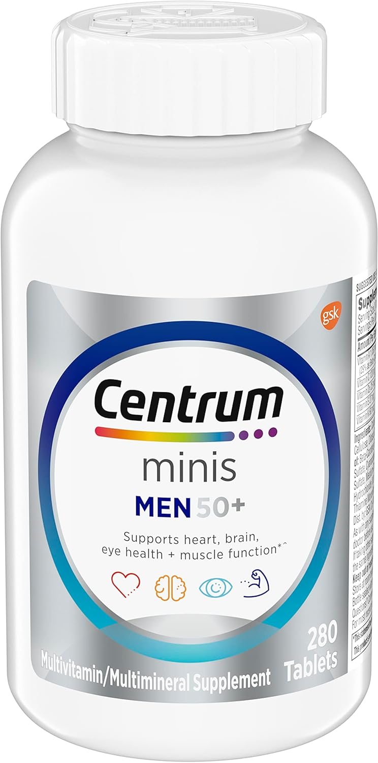 Centrum Minis Silver Multivitamin for Men 50 Plus, Multivitamin/Multimineral Supplement, Vitamin D3, B-Vitamins and Zinc, Non-GMO Ingredients, Supports Memory and Cognition in Older Adults – 280 Ct Centrum Minis Silver Multivitamin for Men 50 Plus, Multivitamin/Multimineral Supplement, Vitamin D3, B-Vitamins and Zinc, Non-GMO Ingredients, Supports Memory and Cognition in Older Adults – 280 Ct