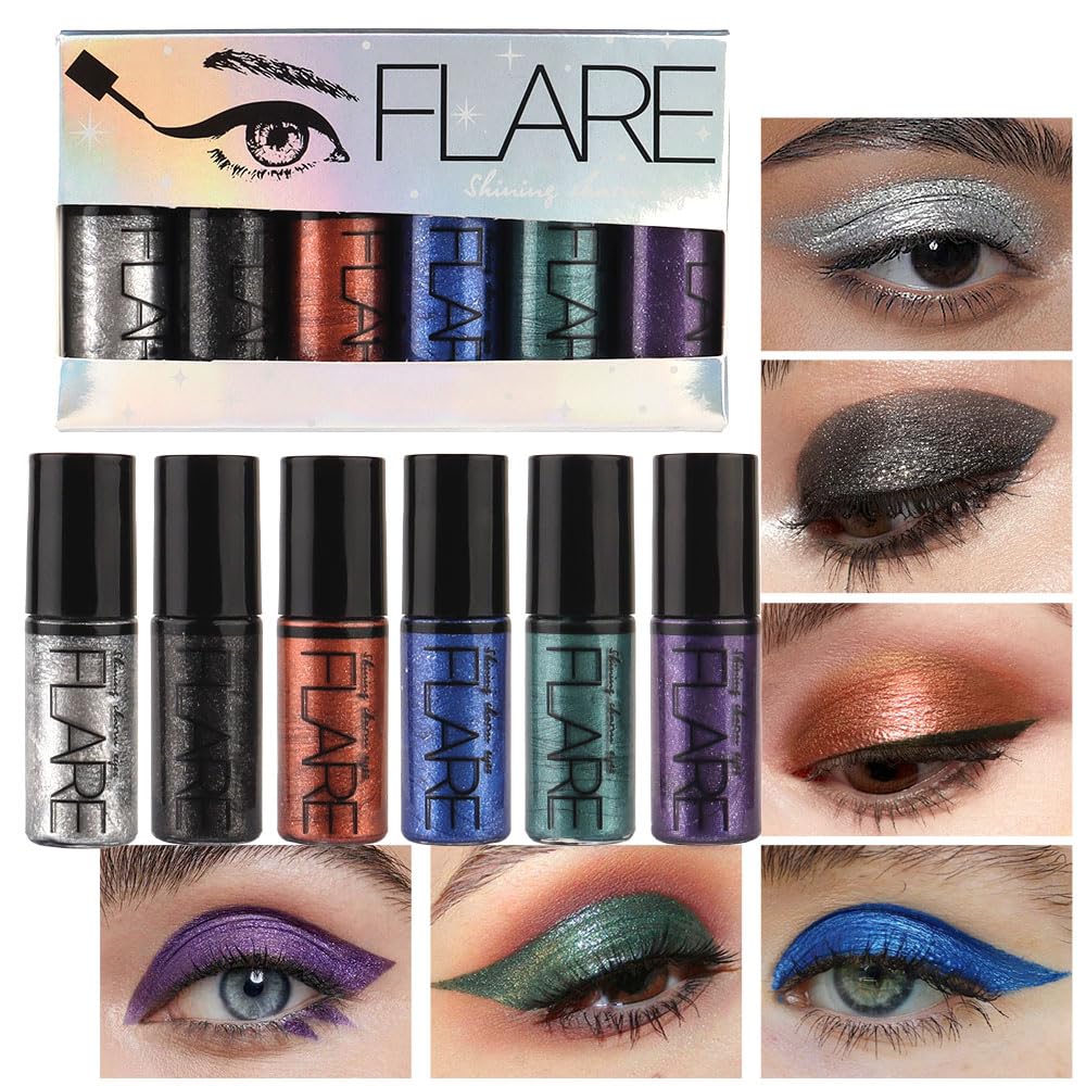 Kaely 6Pcs Glitter Liquid Eyeshadow Stick Kit,Black Silver Bronze Blue Cyan Purple Shimmer Eye Shadow,Waterproof Eyeliner Eyelid Sparkling Makeup,sombras liquidas para ojos,Quick-Drying,Set C Kaely 6Pcs Glitter Liquid Eyeshadow Stick Kit,Black Silver Bronze Blue Cyan Purple Shimmer Eye Shadow,Waterproof Eyeliner Eyelid Sparkling Makeup,sombras liquidas para ojos,Quick-Drying,Set C