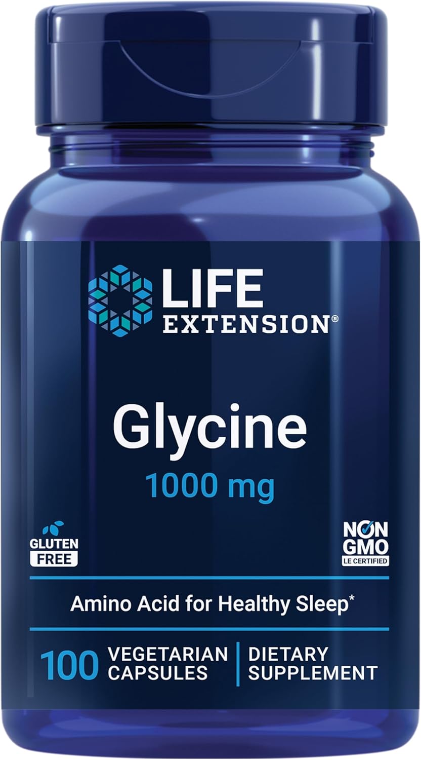 Life Extension Glycine, 1000 mg, amino acid That promotes healthy sleep, gluten-free, non-GMO, vegetarian, 100 capsules Life Extension Glycine, 1000 mg, amino acid That promotes healthy sleep, gluten-free, non-GMO, vegetarian, 100 capsules