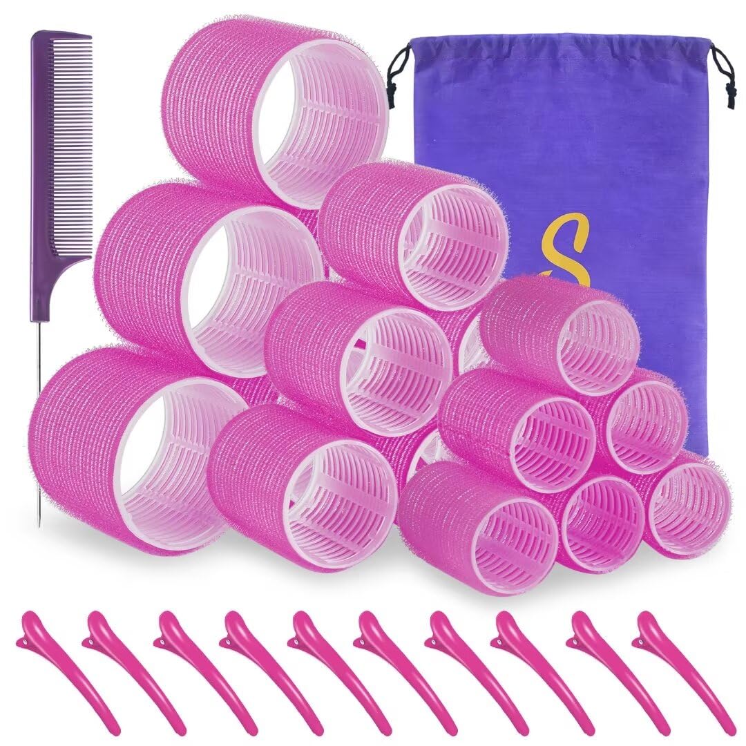 Self grip hair roller set,18 pcs,Hair rollers with hair roller clips and comb,Salon hairdressing curlers,DIY Hair Styles, Sungenol 3 Sizes Rose red Hair Rollers in 1 set Self grip hair roller set,18 pcs,Hair rollers with hair roller clips and comb,Salon hairdressing curlers,DIY Hair Styles, Sungenol 3 Sizes Rose red Hair Rollers in 1 set