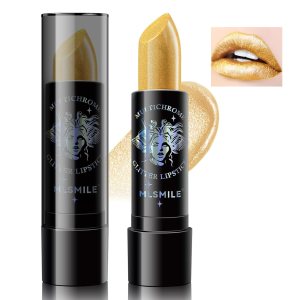 Glitter Lipstick,Metallic Gold Shimmer Diamond Sparkle Tinted Lip Balm Non Stick Cup Sparkling High Pigment Longlasting Lipgloss for Women Girls Christmas Halloween Party Gift Makeup