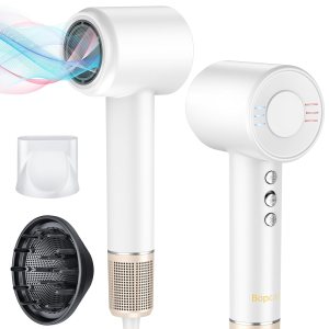 Hair Dryer -Bopcal Ionic Blow Dryer, 500 Million Ions Fast Drying, Low-Noise Hairdryer, 3 Speeds & 4 Temps with Travel Size for Professional Styling at Home/Salon