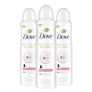 Dove Advanced Care Antiperspirant Deodorant Spray Clear Finish 3 Count Invisible antiperspirant deodorant tested on 100 colors 72-hour odor and sweat protection with Pro-Ceramide technology 3.8 oz