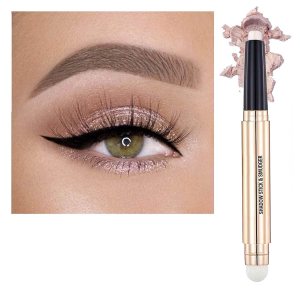 18 color eyeshadows stick shimmer,Highlighter waterproof eyeshadow pen,Colour pop eye makeup (Pale golden #02)