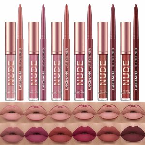 12Pcs Lip Liner and Lipstick Makeup Set, 6 Matte Nude Liquid Lip Stick With 6 Matching Smooth Lipliner pencil, All in One Waterproof Long Lasting Lipgloss, Girls&Women Lips Makeup Gift Set