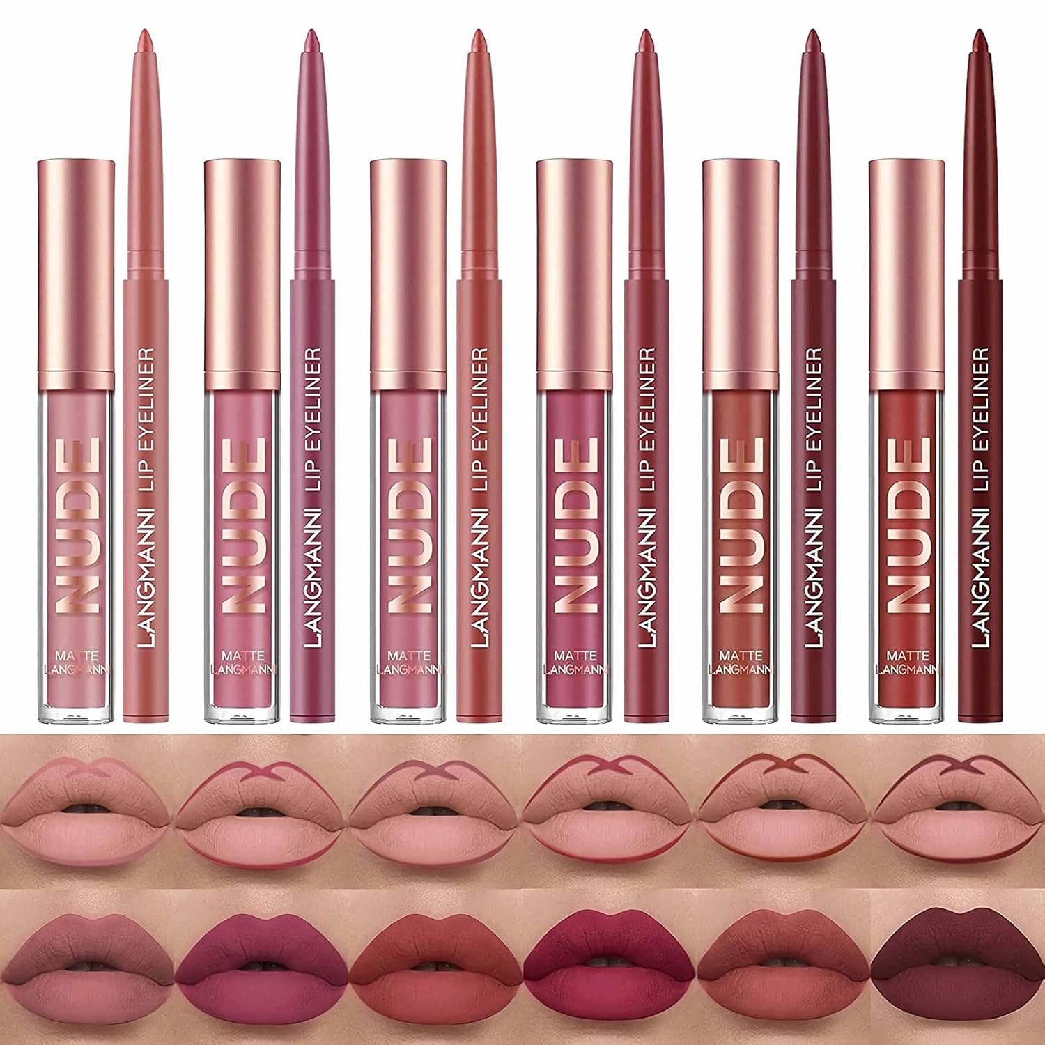 12Pcs Lip Liner and Lipstick Makeup Set, 6 Matte Nude Liquid Lip Stick With 6 Matching Smooth Lipliner pencil, All in One Waterproof Long Lasting Lipgloss, Girls&Women Lips Makeup Gift Set 12Pcs Lip Liner and Lipstick Makeup Set, 6 Matte Nude Liquid Lip Stick With 6 Matching Smooth Lipliner pencil, All in One Waterproof Long Lasting Lipgloss, Girls&Women Lips Makeup Gift Set