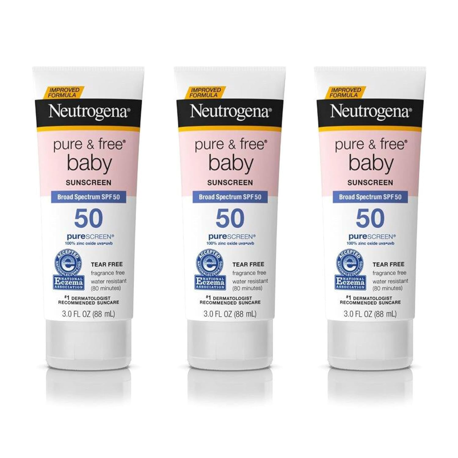 Neutrogena Pure & Free Baby Mineral Sunscreen Lotion with Broad Spectrum SPF 50 & Zinc Oxide, Water-Resistant, Hypoallergenic & Tear-Free Baby Sunscreen, 3 fl. oz, 3 pk Neutrogena Pure & Free Baby Mineral Sunscreen Lotion with Broad Spectrum SPF 50 & Zinc Oxide, Water-Resistant, Hypoallergenic & Tear-Free Baby Sunscreen, 3 fl. oz, 3 pk