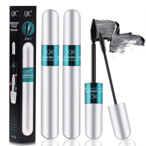 2PCS 4D Silk Fiber Lash Mascara,2 in 1 Thrive Mascara For Natural Lengthening And Thickening Effect,no clumping Superstrong Waterproof Mascara for Long-Lasting,Beauty Charming Eye Make up