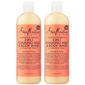 Shea Moisture Body Wash Moisturizing, Gluten Free Coconut & Hibiscus Foaming Milk & Body Wash Sensitive Skin, Coconut Oil, Vitamin E, Certified Organic Shea Butter, Family Size (2 Pack-16 Fl Oz Ea)
