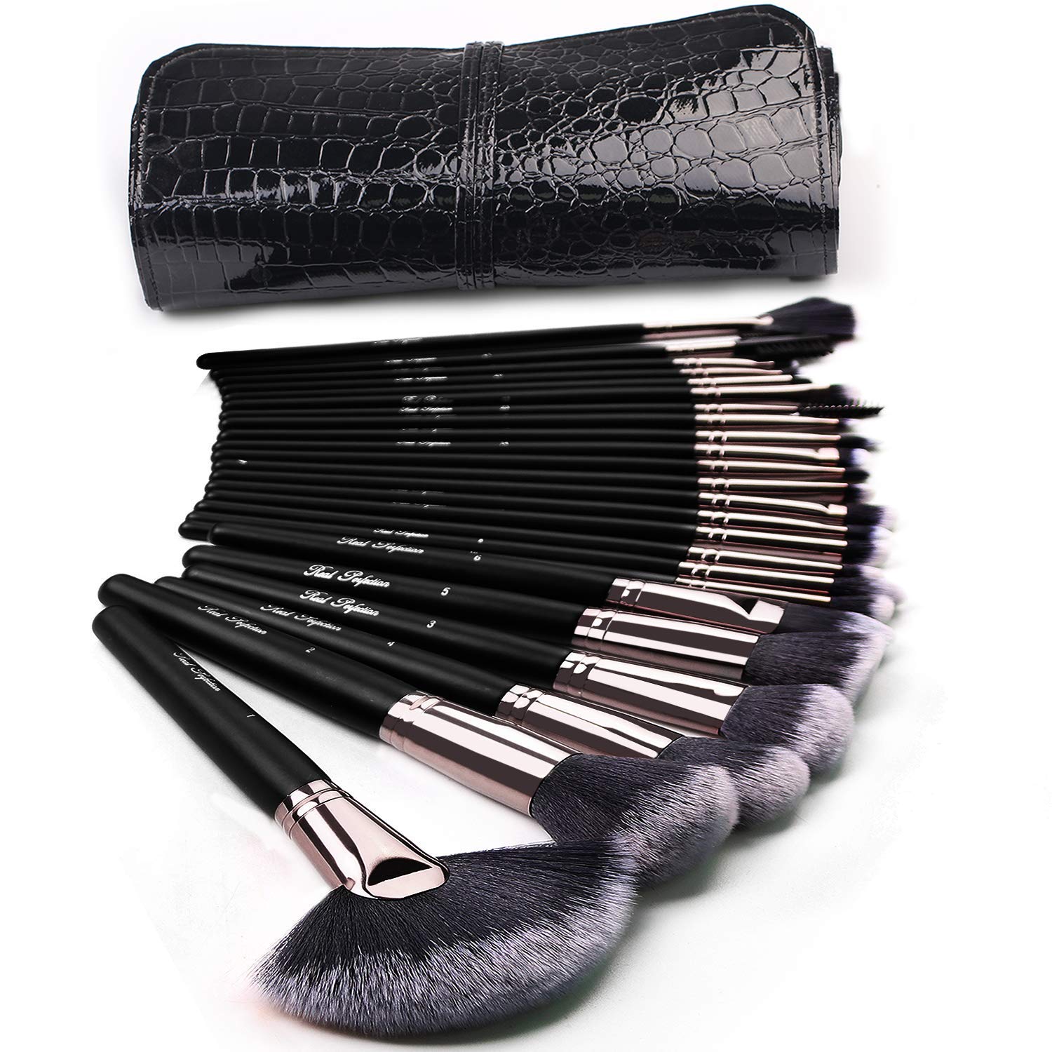 Real Perfection Makeup Brushes Set 24pcs Makeup Brush Set Kabuki Foundation Blending Brush Face Powder Blush Concealers Eye Shadows Make Up Brushes Kit with Bag Real Perfection Makeup Brushes Set 24pcs Makeup Brush Set Kabuki Foundation Blending Brush Face Powder Blush Concealers Eye Shadows Make Up Brushes Kit with Bag