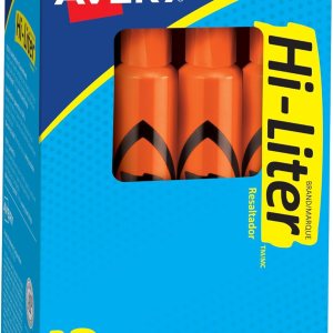 AVERY Hi-Liter Desk-Style Highlighters, Smear Safe Ink, Chisel Tip, 12 Fluorescent Orange Highlighters (24050)