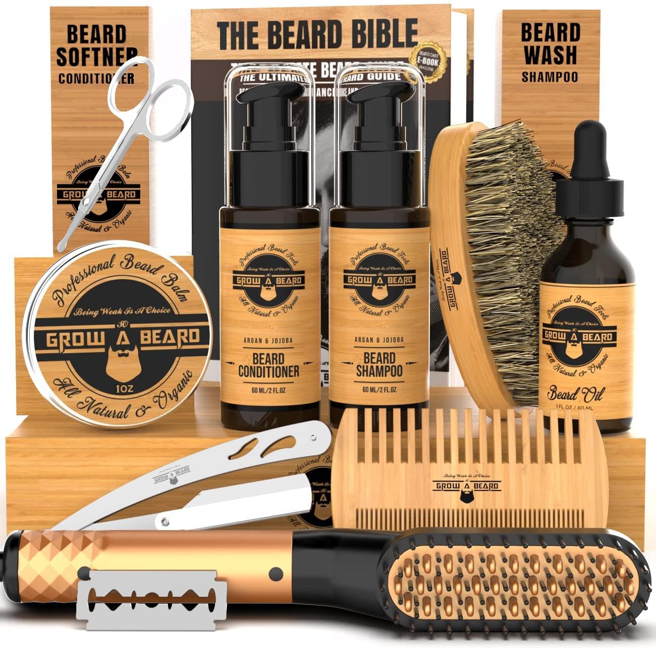 Beard Straightener Grooming Kit for Men, Beard Growth Oil, Sandalwood Balm, Beard Wash, Beard Brush & Comb, Beard Conditioner, Beard Razor and Scissors, & Beard E-Book (Bamboo) Beard Straightener Grooming Kit for Men, Beard Growth Oil, Sandalwood Balm, Beard Wash, Beard Brush & Comb, Beard Conditioner, Beard Razor and Scissors, & Beard E-Book (Bamboo)