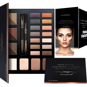 Youngfocus 14 Highly Pigmented Eyeshadows Blendable Natural Look Shimmer and Matte Eyeshadow Palette, 6 Natural Waterproof Eyebrow Powders, 3 Contour Powders, Lasting Multi-Finish Cosmetics Gift Kit