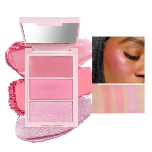 3D Blush Trio Palette,Multi-Use Makeup Powder Pink Blush Palette Glow Makeup Cream Blush For Cheeks, Lightweight, Smooth, Blendable, Contour & Highlight Face for Shimmery Or Matte Finish(04#)