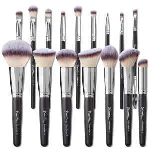 16Pcs ULTRA SOFT Black labeled Makeup Brushes set Contains large powder Flat Foundation Blending Blush Face contour Concealers Brush (16Pcs Matte Black S)