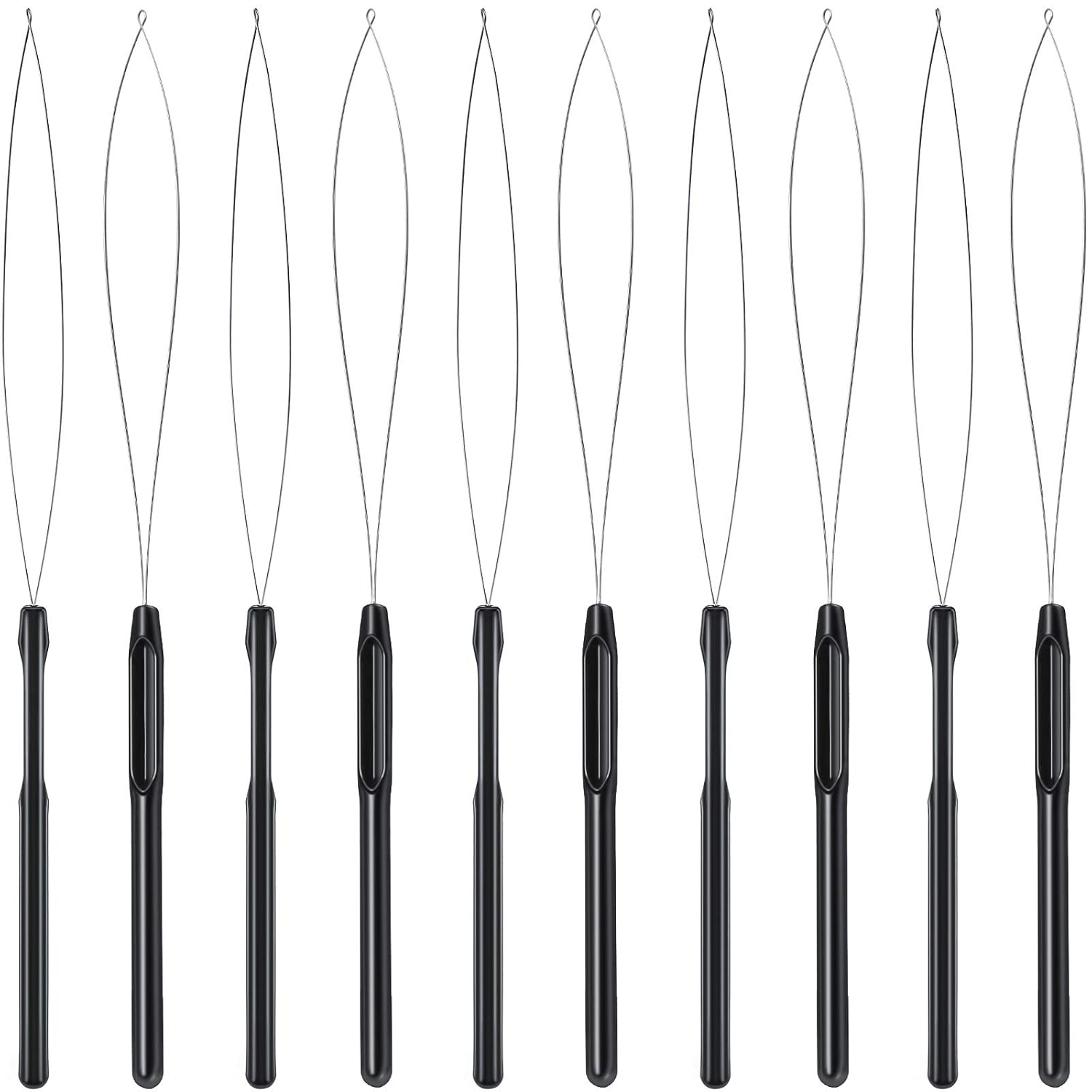 10 Pieces Hair Extension Loop Needle Threader Pulling Hook Tool and Bead Device Tool Black Loop Threader for Hair or Feather Extensions (Black) 10 Pieces Hair Extension Loop Needle Threader Pulling Hook Tool and Bead Device Tool Black Loop Threader for Hair or Feather Extensions (Black)