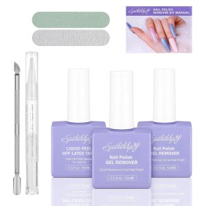 SPTHTHHPY Gel Nail Polish Remover Kit,2Pcs Gel Polish Remover with Latex Tape Peel Off Liquid and Cuticle Revitalizer Oil Manicure Tools Professional Quick Remove Gel Nail Polish,No Soaking or Wrappin