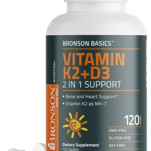 Bronson Basics Vitamin K2 D3 (MK7) Supplement Non-GMO Formula 5000IU (125 mcg) Vitamin D3 & 90 mcg Vitamin K2 MK-7 Easy to Swallow Vitamin D & K Complex, 120 Tablets