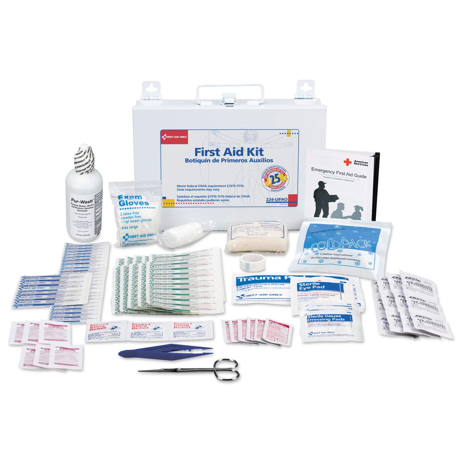 First Aid Only 224-U/FAO 25-Person Emergency First Aid Kit for Home Renovation, Job Sites, and Construction Vehicles, 106 Pieces First Aid Only 224-U/FAO 25-Person Emergency First Aid Kit for Home Renovation, Job Sites, and Construction Vehicles, 106 Pieces
