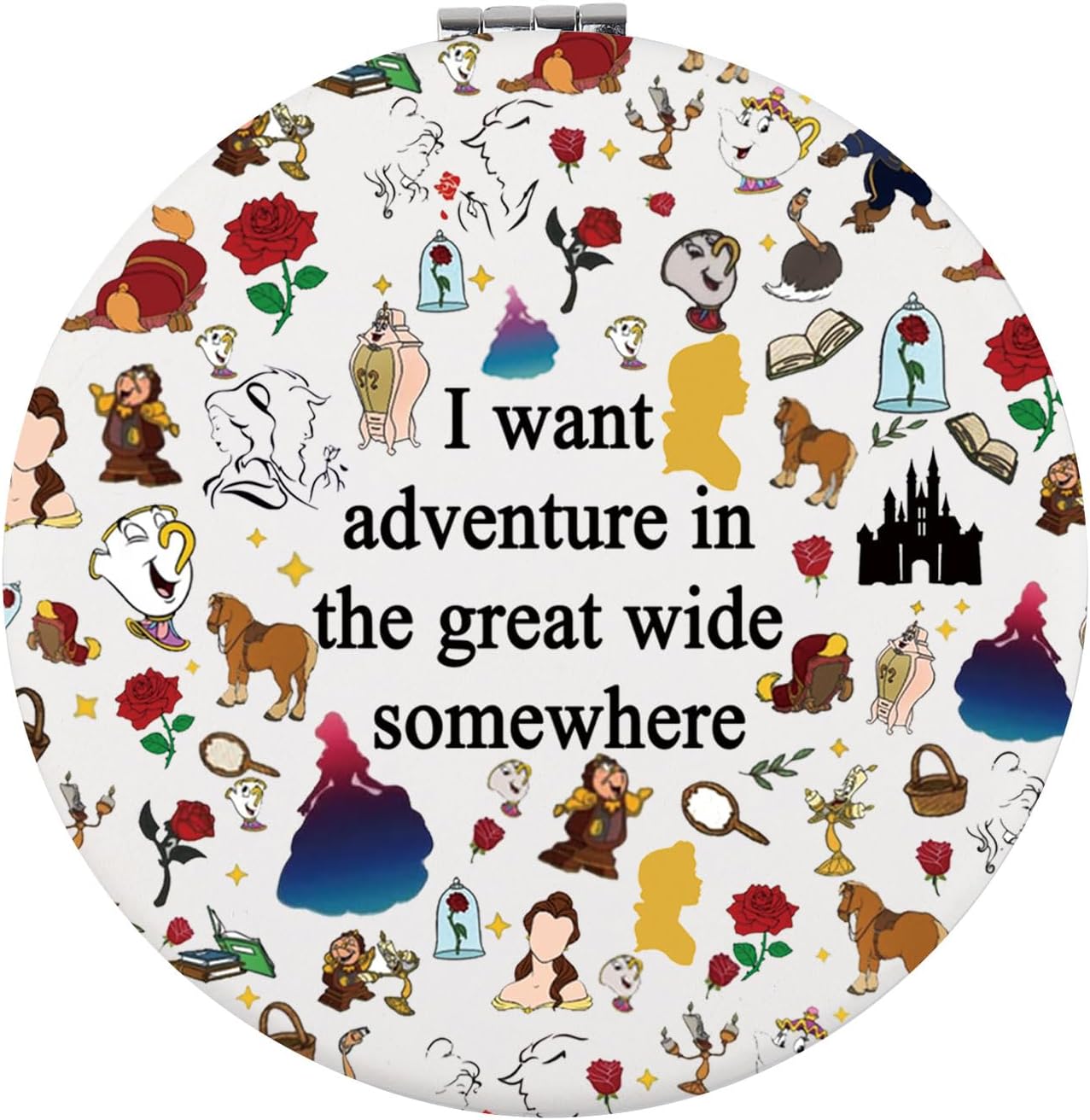 LQRI Princess Rose Belle Compact Mirror I Want Adventure in The Great Wide Somewhere Beauty Beast Gift LQRI Princess Rose Belle Compact Mirror I Want Adventure in The Great Wide Somewhere Beauty Beast Gift
