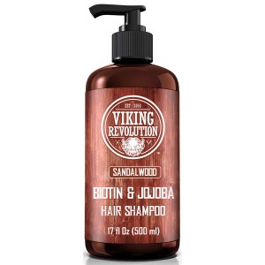 Viking Revolution Sandalwood Men’s Shampoo with Biotin and Jojoba Oil – Men Shampoo Natural Hair Shampoo for Men with Vitamin B5 – Hair Loss Shampoo for Mens Shampoo for Thinning Hair (17 Oz)