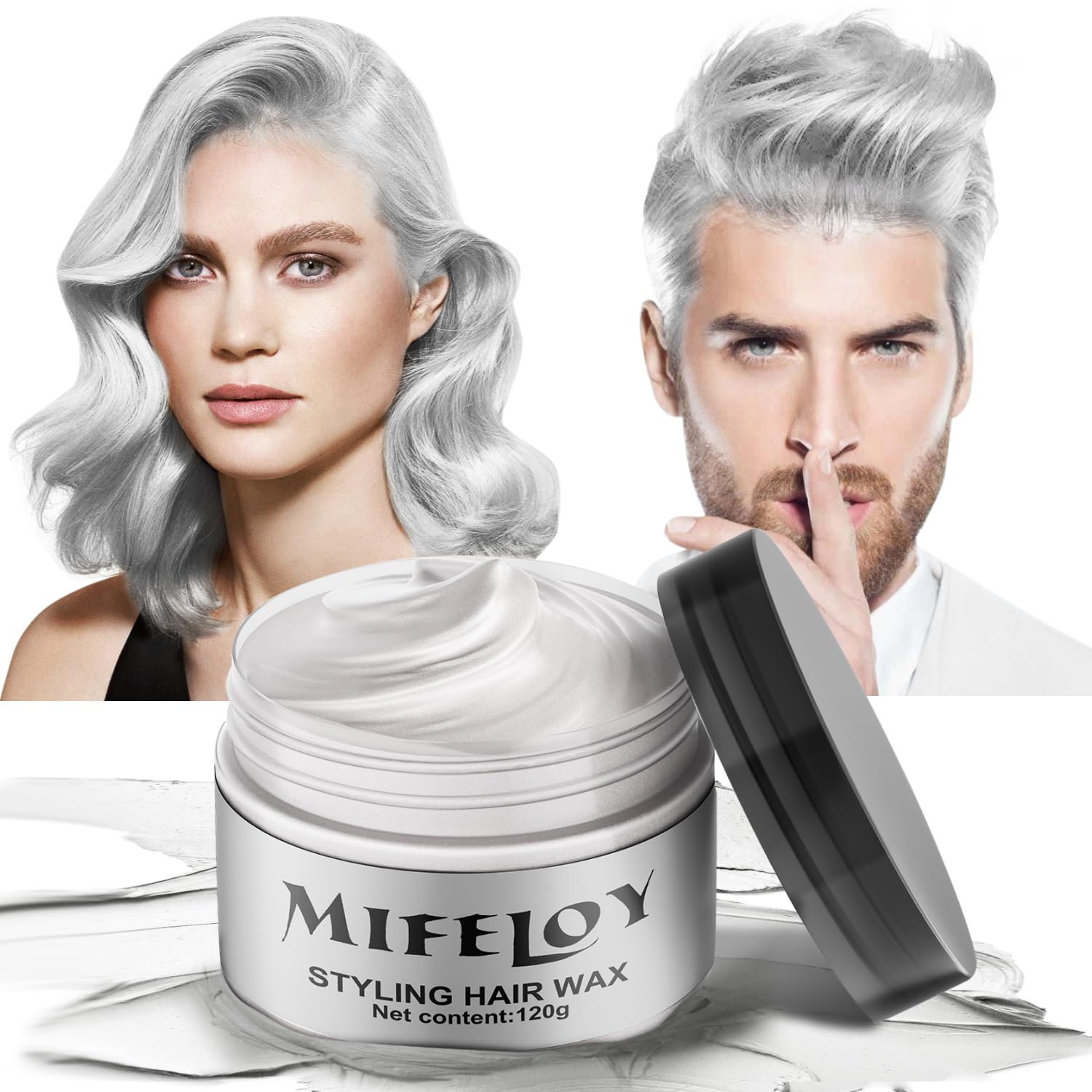 Silver White Temporary Hair Color Wax 4.23 oz, Washable Styling Pomades for Men Girls Women Youth, Instant Natural Hairstyle Cream Dye, Disposable Coloring Mud for Party Club Cosplay DIY Halloween Silver White Temporary Hair Color Wax 4.23 oz, Washable Styling Pomades for Men Girls Women Youth, Instant Natural Hairstyle Cream Dye, Disposable Coloring Mud for Party Club Cosplay DIY Halloween