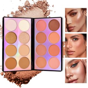Blush Palette, Highlighter Contour Makeup Palette, Blush for Cheeks, All-In-One Bronzer Bright Shimmer Cosmetics Sets for Eyes, Lips & Cheeks