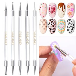 SAVILAND Quick-Paint Dotting Tools Nail Art Pen: 5PCS Multi-Size Nail Art Tools Double Ended Nail Design Kit for Dot Drawing Home Salon, Pattern Tracing Pen, Ball Embossing Pen for Transfer Paper