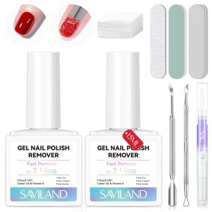 SAVILAND Gel Nail Polish Remover Kit: 2 Minutes Easily & Quickly Remove Nail Polish with Nails Tools Cuticle Oil Pen for Nail Tips,Acrylic Dip Powder Remover Professional Nail Salon Home DIY(2PCS )