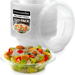 Stock Your Home (120-Count) Elegant 18 oz Clear Plastic Bowls for Parties, Large Disposable Bowl for Fancy Dinner or Cocktail Party, Soup and Salad, Thick and Sturdy