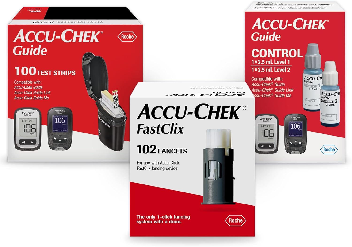 Accu-Chek FastClix Diabetes Blood Sugar Test Kit for Diabetic Glucose Monitoring: 102 FastClix Lancets, 100 Guide Test Strips, and Control Solution (Packaging May Vary) Accu-Chek FastClix Diabetes Blood Sugar Test Kit for Diabetic Glucose Monitoring: 102 FastClix Lancets, 100 Guide Test Strips, and Control Solution (Packaging May Vary)