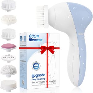Facial Cleansing Brush Face Scrubber: COSLUS 7in1 JBK-D Electric Exfoliating Spin Cleanser Device Waterproof Deep Cleaning Exfoliation Rotating Spa Machine – Electronic Skin Care Wash Spinning System