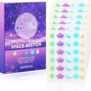 180 Count Pimple Patches for Face, Hydrocolloid Acne Patches, Cute Star Zit Covers, Colorful Spot Stickers with Tea Tree, Salicylic Acid, 5 Style(Multicolor)