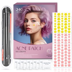 XVXV Star Pimple Patches for Face, Hydrocolloid Acne Patches, 3 Sizes 240 Count Pink and Yellow Cute Stars Spot Stickers, Colorful Pimple Patches