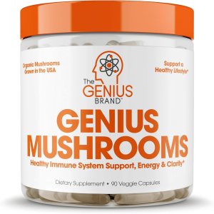 Genius Mushroom – Lions Mane, Cordyceps and Reishi – System Booster & Nootropic Supplement – for Energy & Support, 90 Veggie Pills