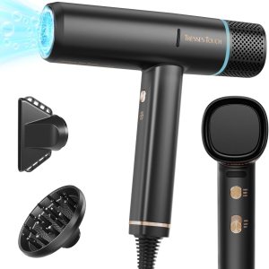 Hair Dryer, 150, 000 RPM Fast Drying Negative Ionic Blow Dryer, Compact Travel Hair Blow Dryer with Diffuser for Women, Professional Salon High Speed 4 Temps & 2 Speeds, Black
